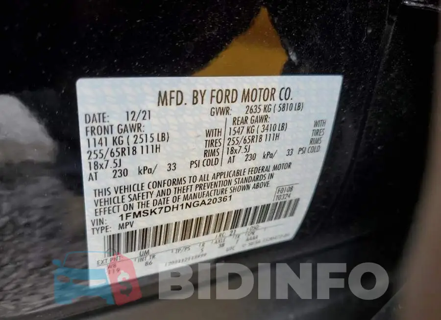 1FMSK7DH1NGA20361 Photo# 10