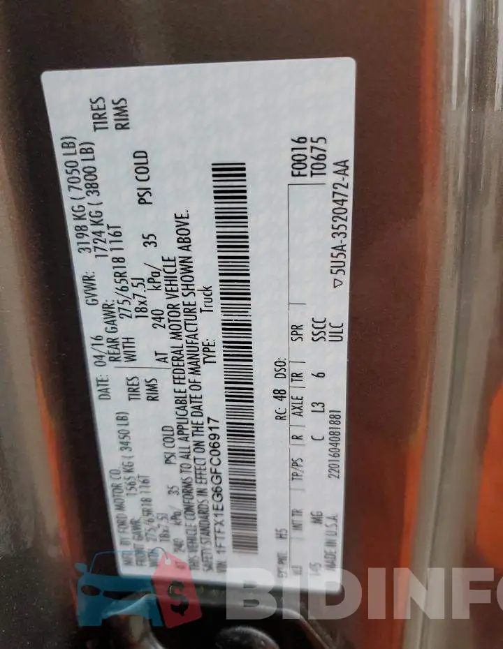 1FTFX1EG6GFC06917 Photo# 10