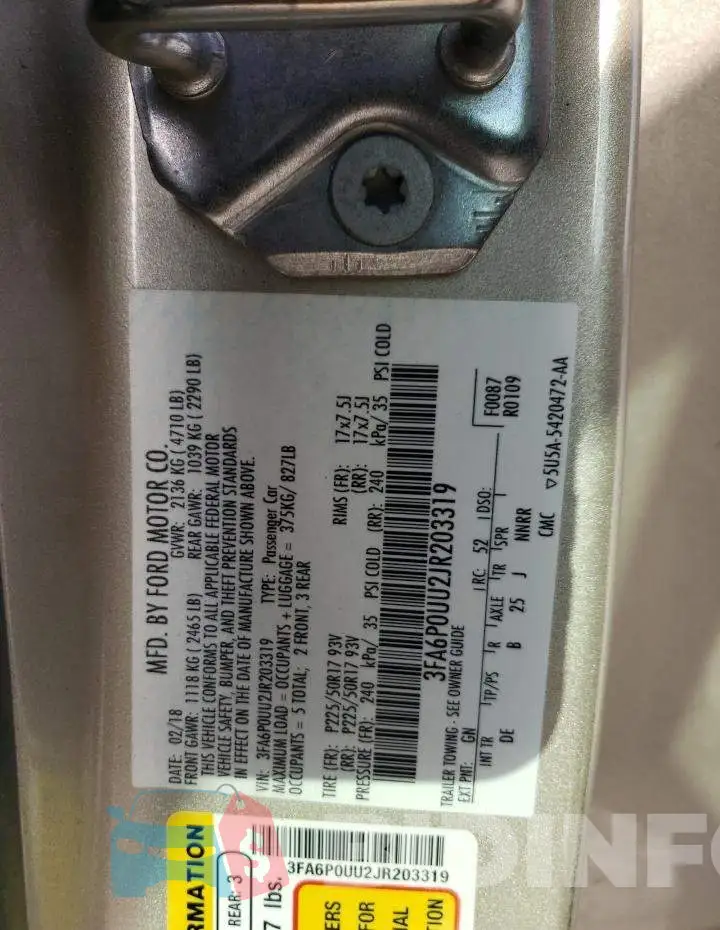 3FA6P0UU2JR203319 Photo# 10