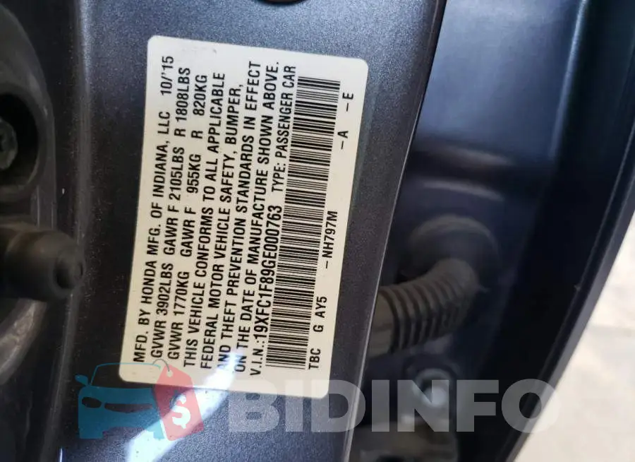 19XFC1F89GE000763 Photo# 8