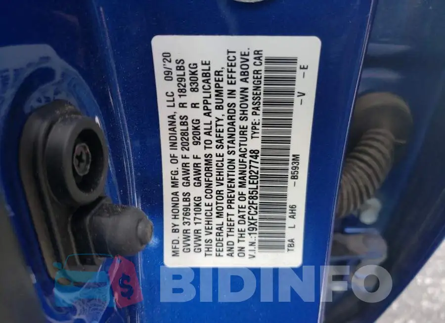 19XFC2F85LE027748 Photo# 10