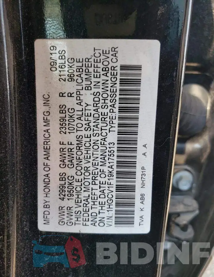 1HGCV1F19KA175513 Photo# 10