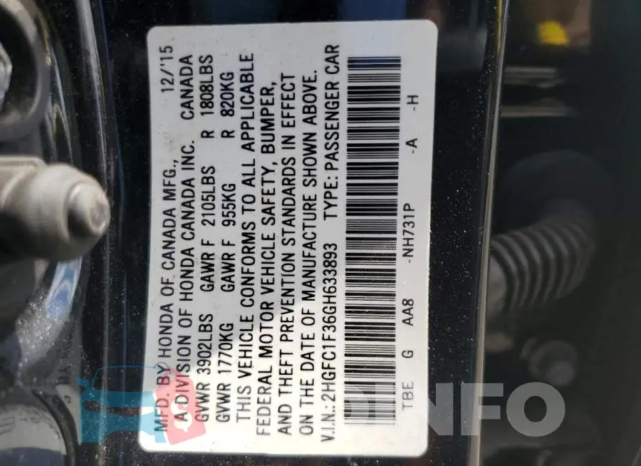 2HGFC1F36GH633893 Photo# 10