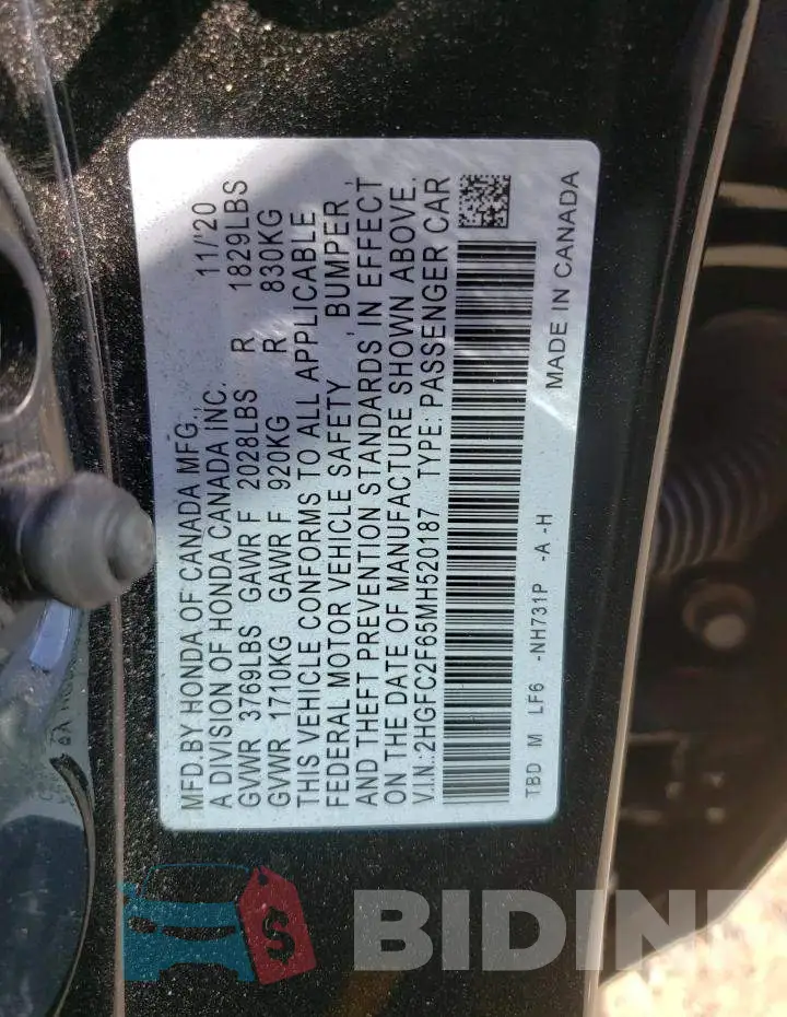 2HGFC2F65MH520187 Photo# 10