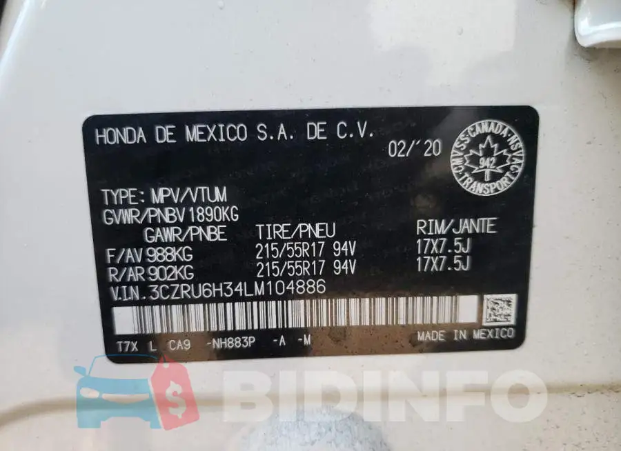 3CZRU6H34LM104886 Photo# 10