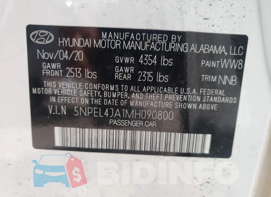 5NPEL4JA1MH090800 Photo# 10
