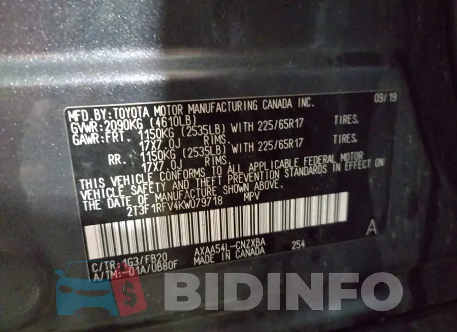 2T3F1RFV4KW079718 Photo# 10