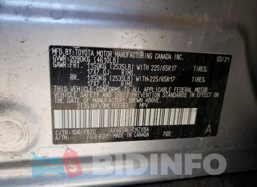 2T3G1RFV9MC193383 Photo# 10