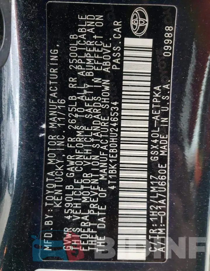 4T1BK1EB0HU246534 Photo# 10