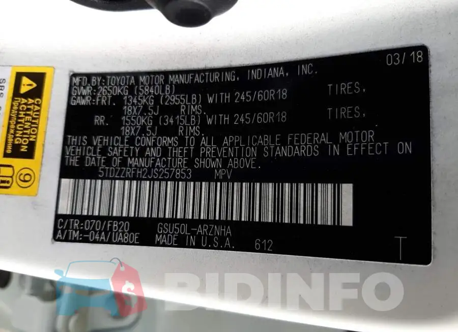 5TDZZRFH2JS257853 Photo# 10