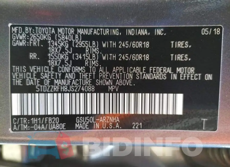 5TDZZRFH8JS274088 Photo# 10