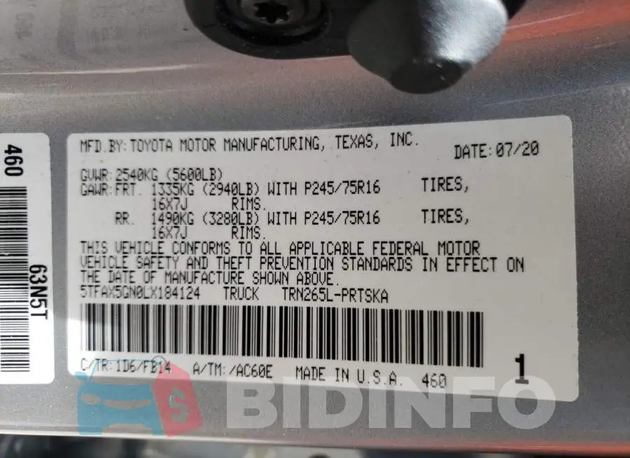 5TFAX5GN0LX184124 Photo# 10