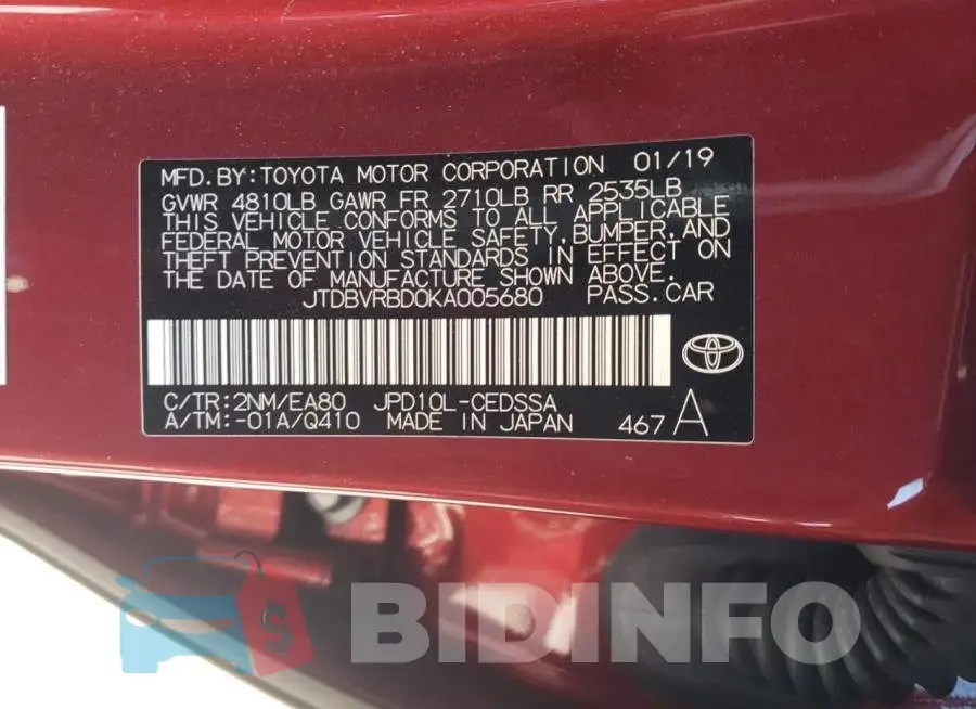 JTDBVRBD0KA005680 Photo# 10