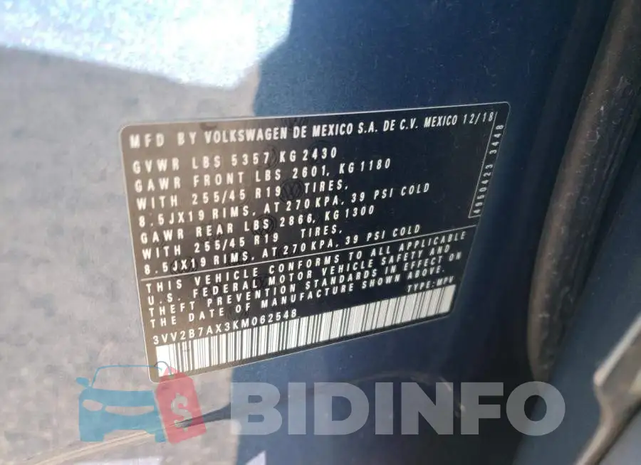 3VV2B7AX3KM062548 Photo# 10