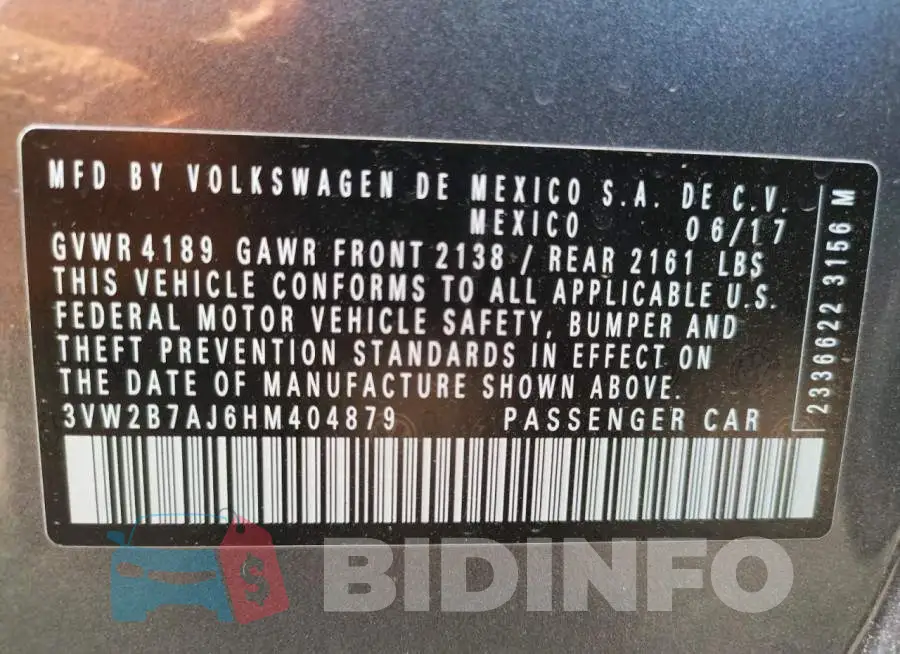 3VW2B7AJ6HM404879 Photo# 10