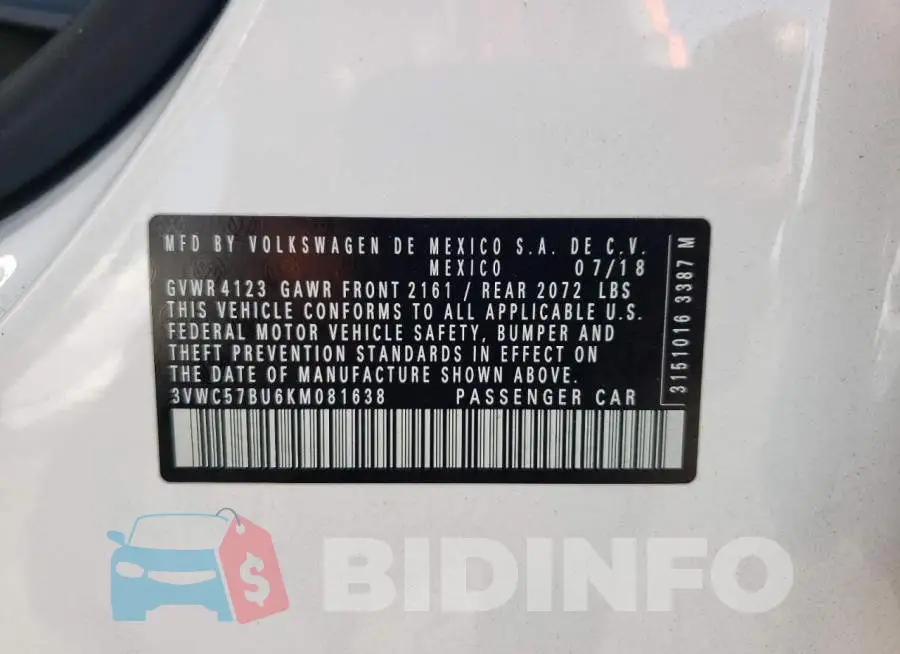 3VWC57BU6KM081638 Photo# 10