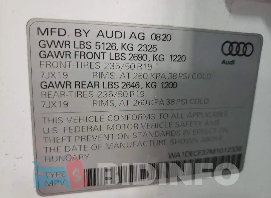 WA1DECF37M1012338 Photo# 10
