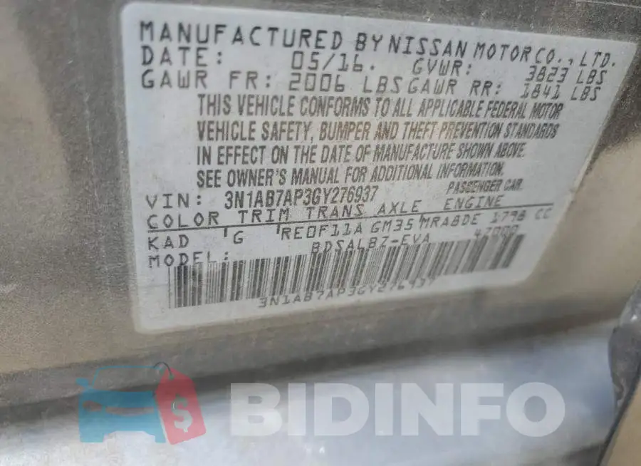 3N1AB7AP3GY276937 Photo# 10