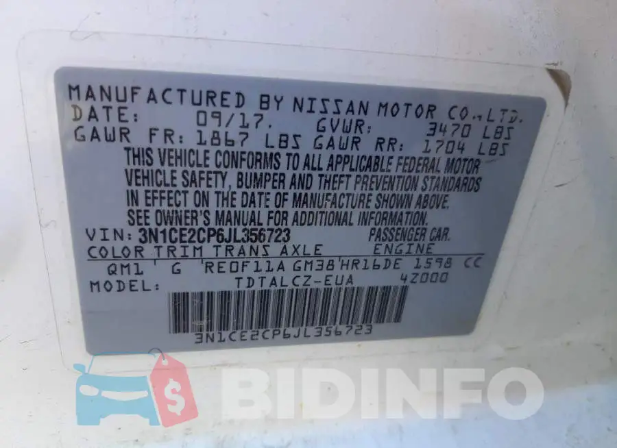 3N1CE2CP6JL356723 Photo# 10
