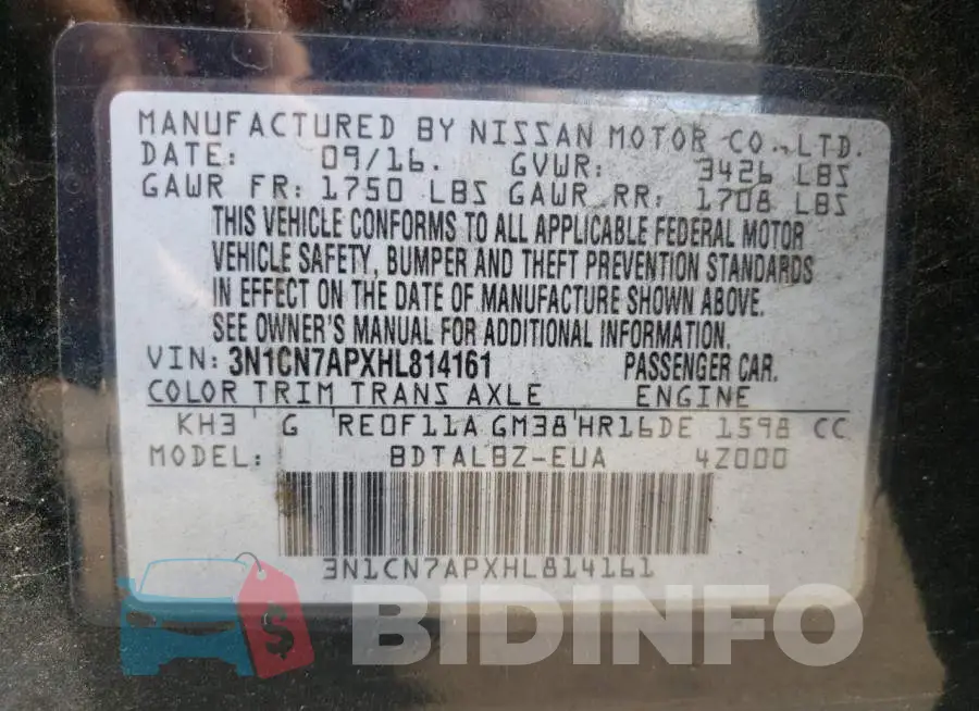 3N1CN7APXHL814161 Photo# 10