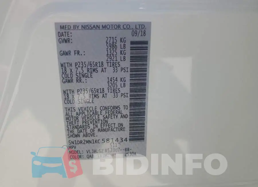5N1DR2MN1KC581434 Photo# 10