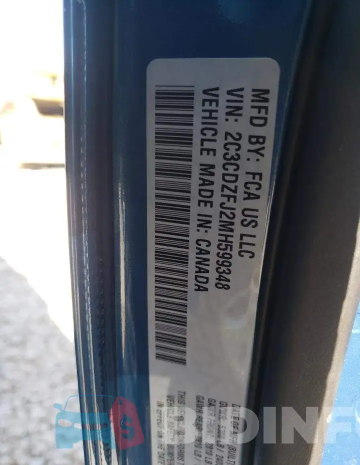 2C3CDZFJ2MH599348 Photo# 10