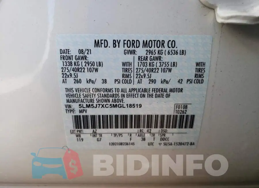 5LM5J7XC5MGL18519 Photo# 10