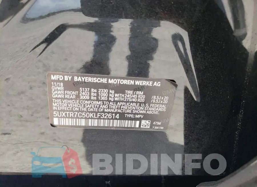 5UXTR7C50KLF32614 Photo# 10