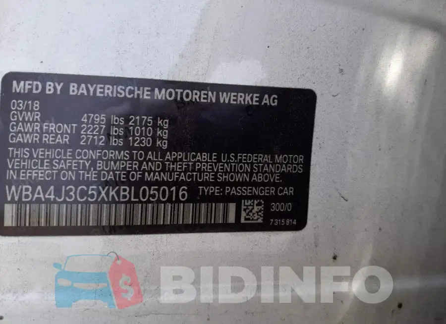 WBA4J3C5XKBL05016 Photo# 10