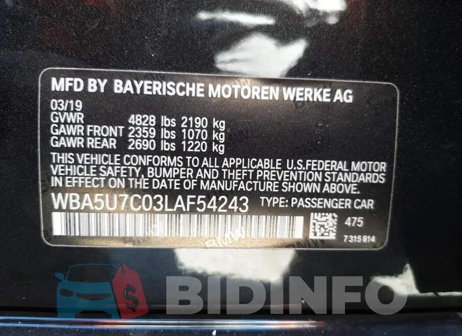 WBA5U7C03LAF54243 Photo# 10