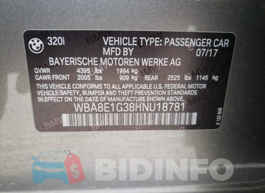 WBA8E1G38HNU18781 Photo# 10