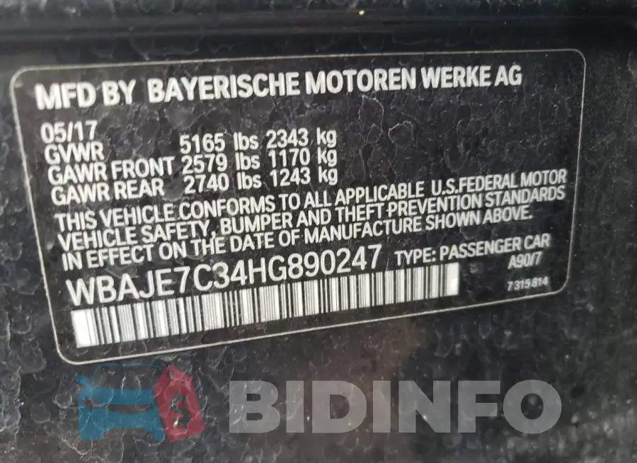 WBAJE7C34HG890247 Photo# 10