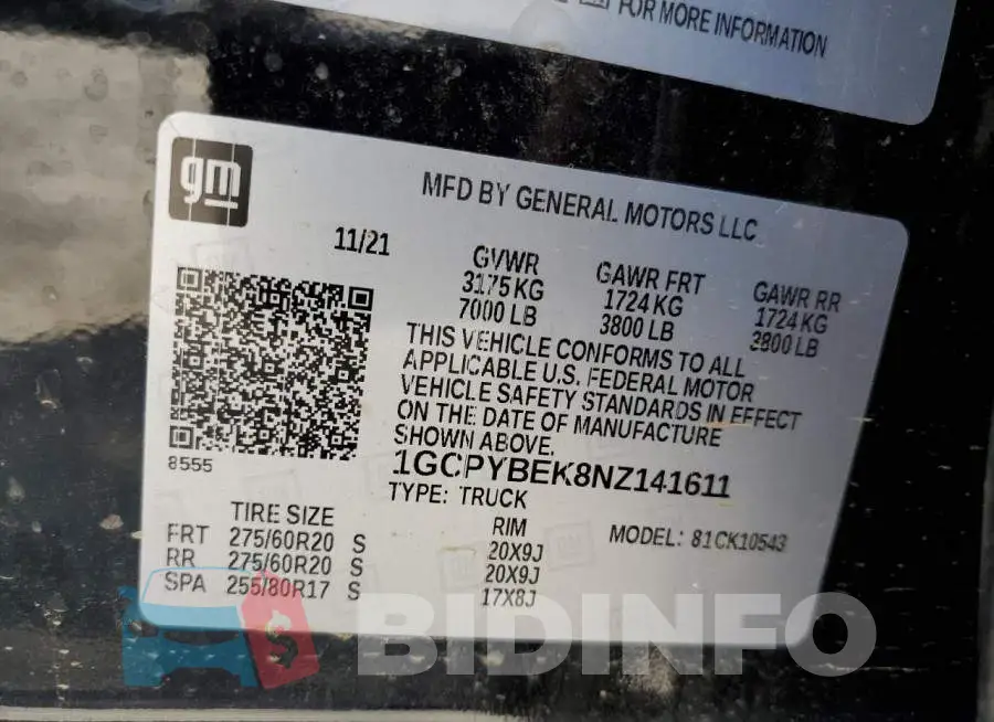 1GCPYBEK8NZ141611 Photo# 10