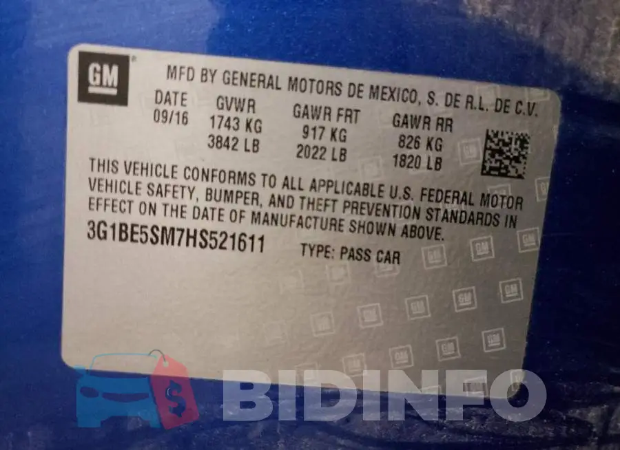 3G1BE5SM7HS521611 Photo# 10