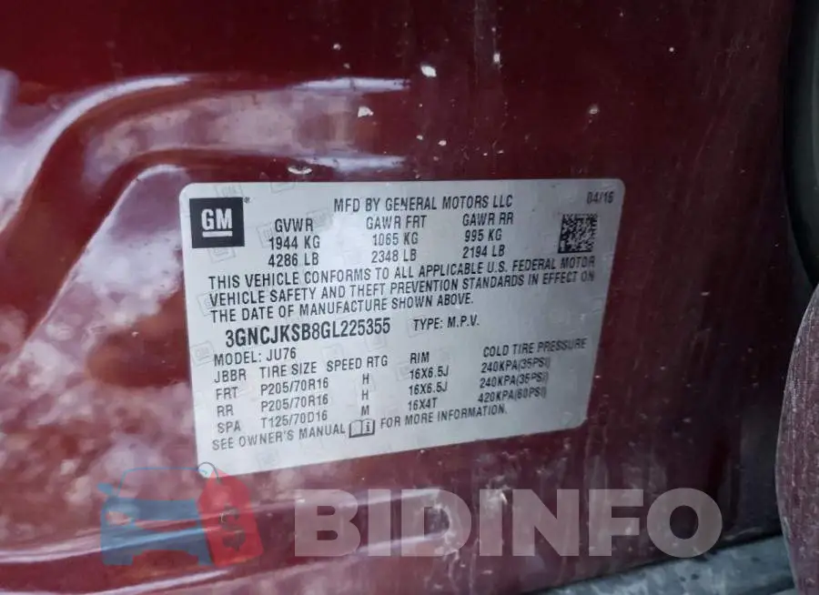 3GNCJKSB8GL225355 Photo# 10
