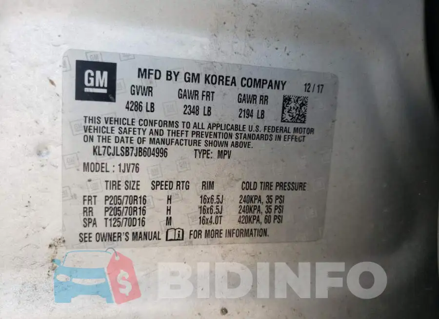 KL7CJLSB7JB604996 Photo# 10