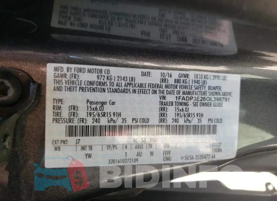 1FADP3E26GL398791 Photo# 10