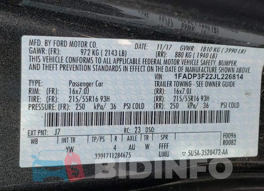 1FADP3F22JL226814 Photo# 10