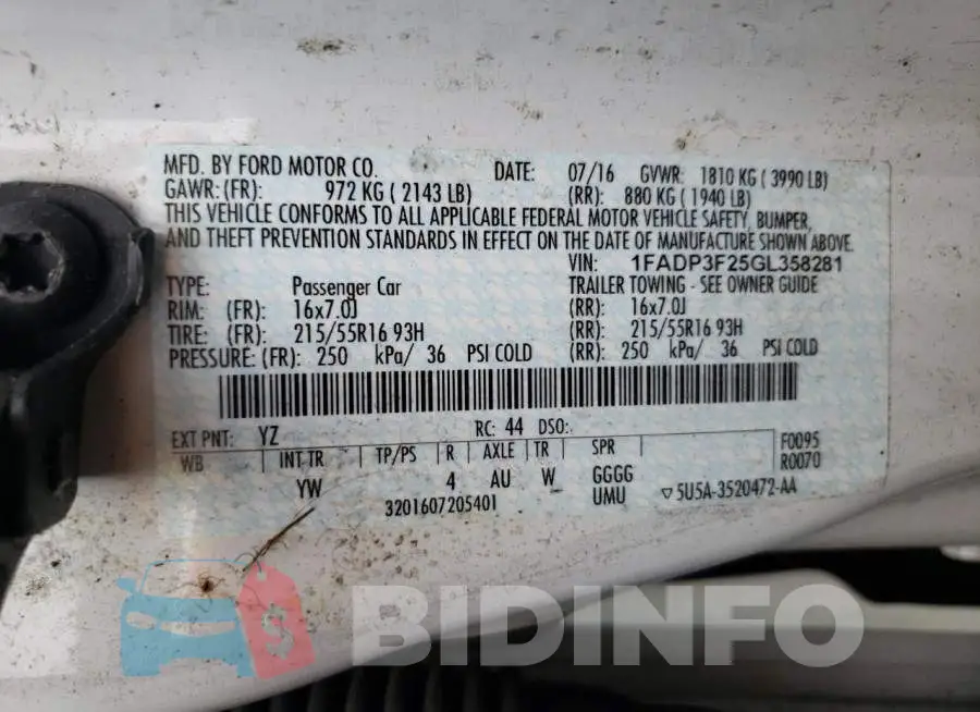 1FADP3F25GL358281 Photo# 10