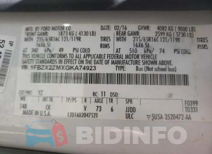 1FBZX2ZMXGKA74923 Photo# 10
