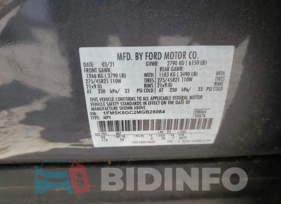 1FM5K8GC2MGB28084 Photo# 10