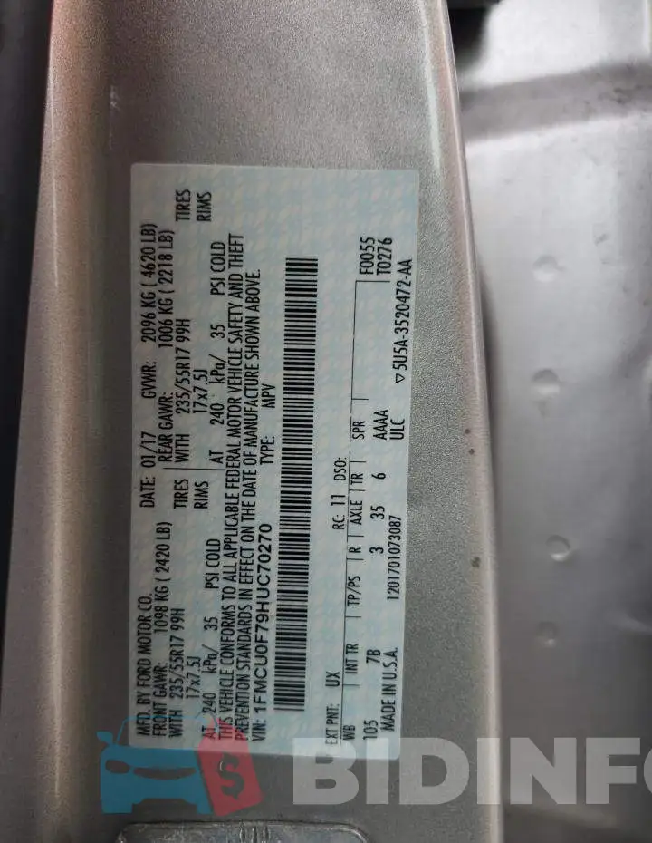 1FMCU0F79HUC70270 Photo# 10