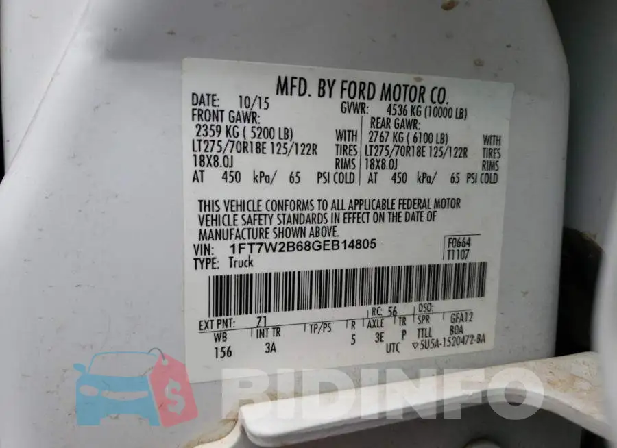 1FT7W2B68GEB14805 Photo# 10