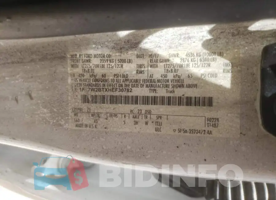 1FT7W2BTXHEF30782 Photo# 10
