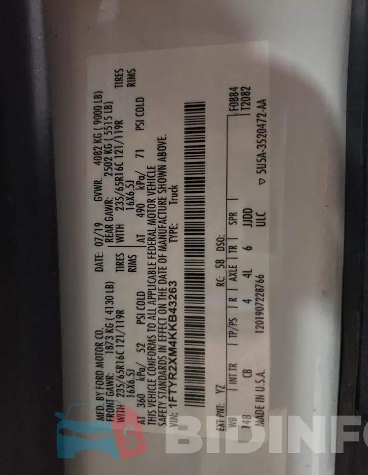 1FTYR2XM4KKB43263 Photo# 10