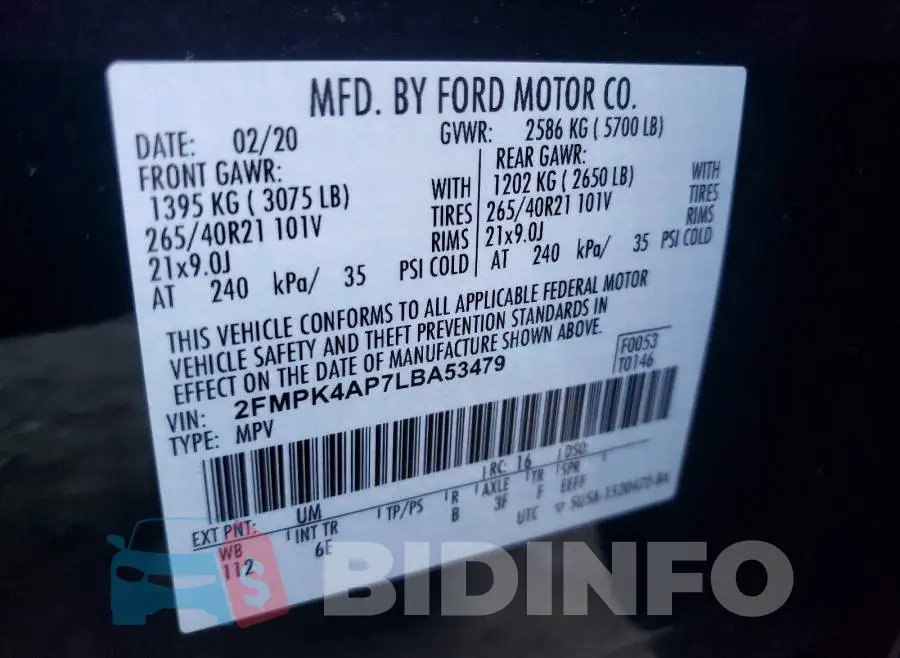 2FMPK4AP7LBA53479 Photo# 10
