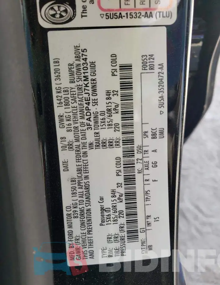 3FADP4EJ7KM103475 Photo# 10