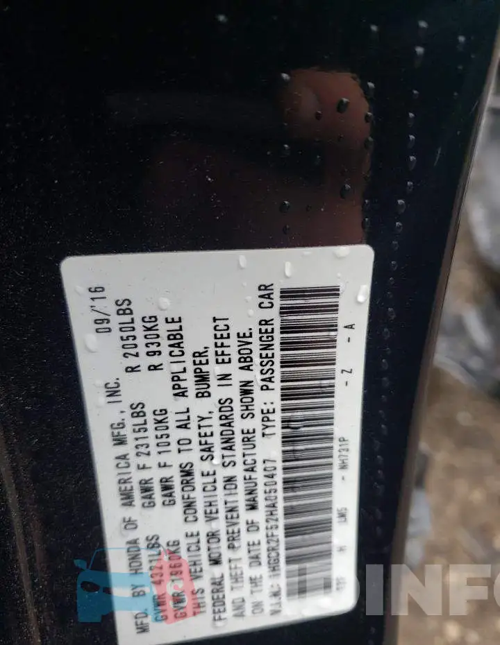 1HGCR2F52HA050407 Photo# 10