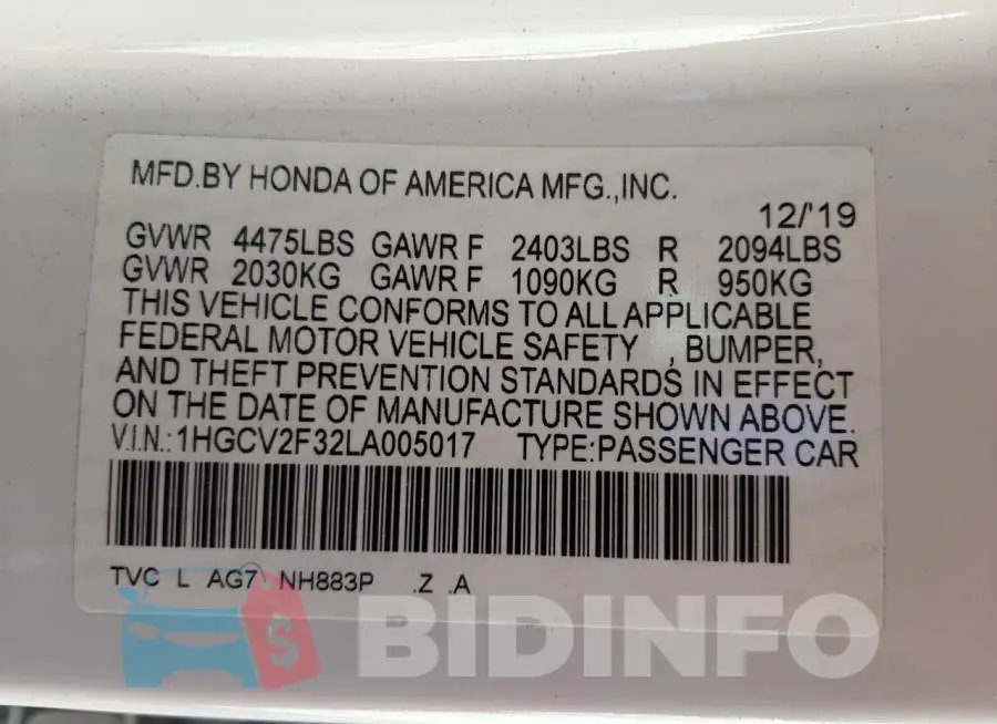 1HGCV2F32LA005017 Photo# 10