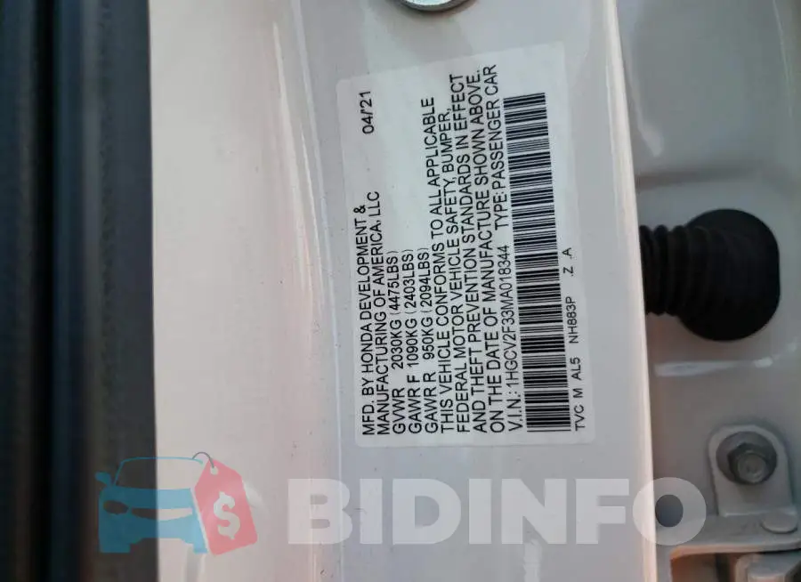 1HGCV2F33MA018344 Photo# 10